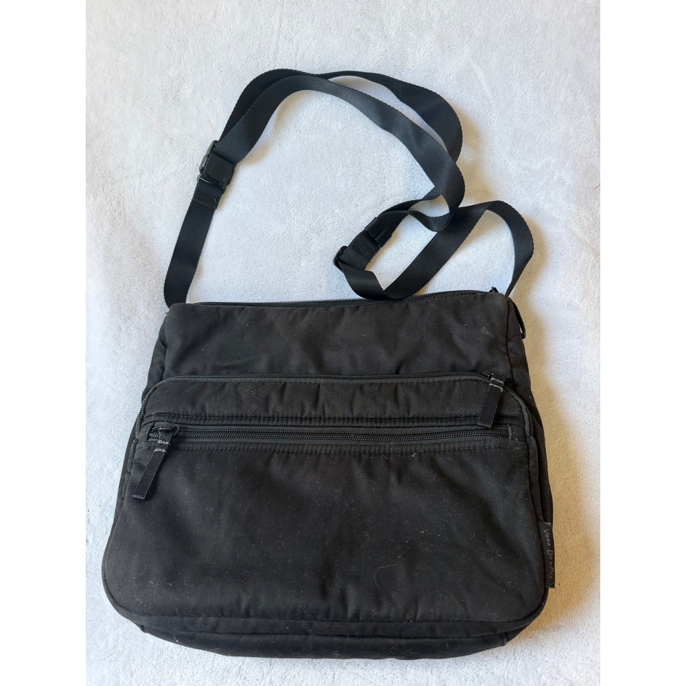 Vera Bradley Crossbody Bag Womens Medium Black Good Microfiber Floral Lining